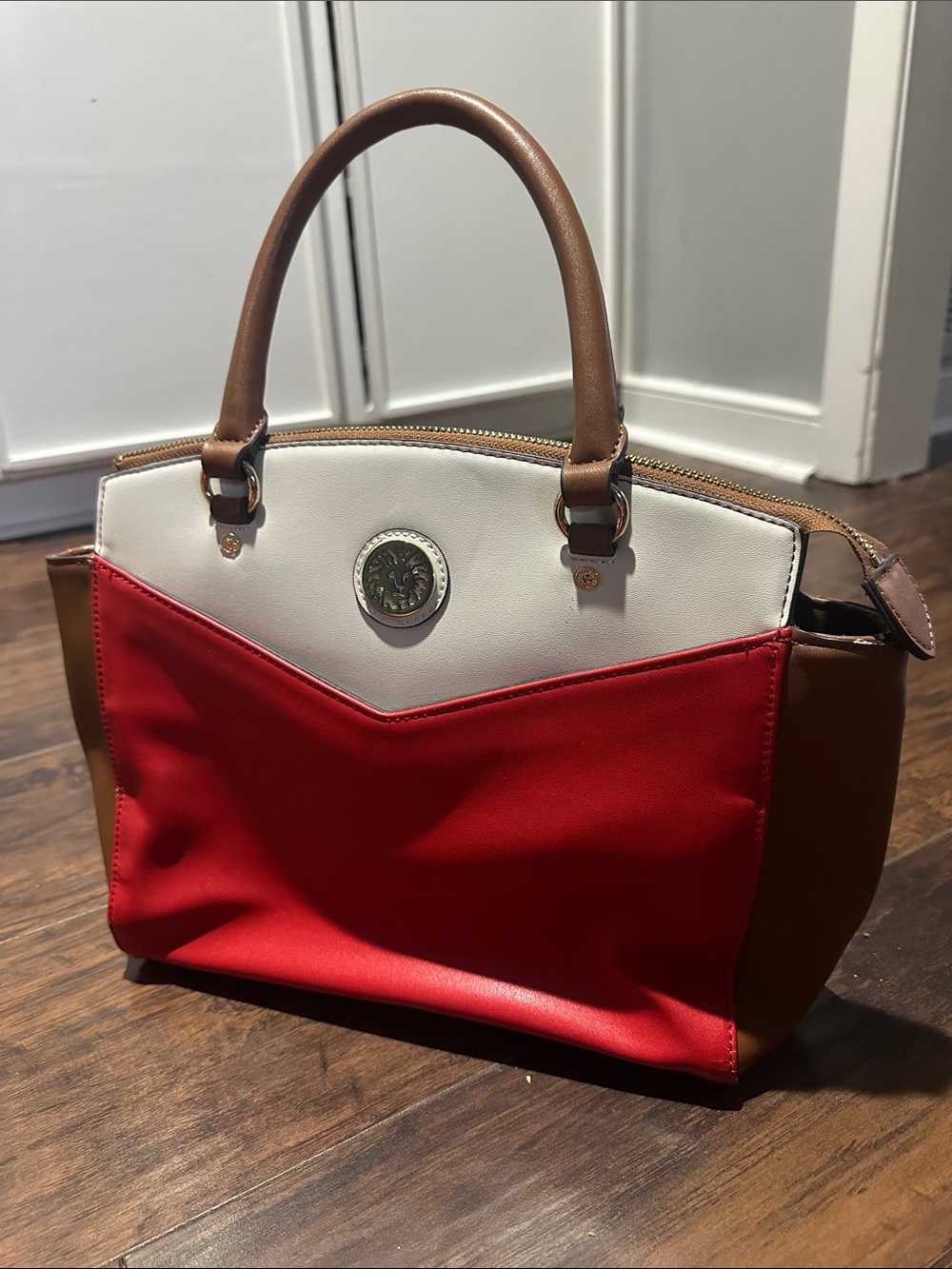 Anne Klein Women's Red, White & Brown Satchel Handbag